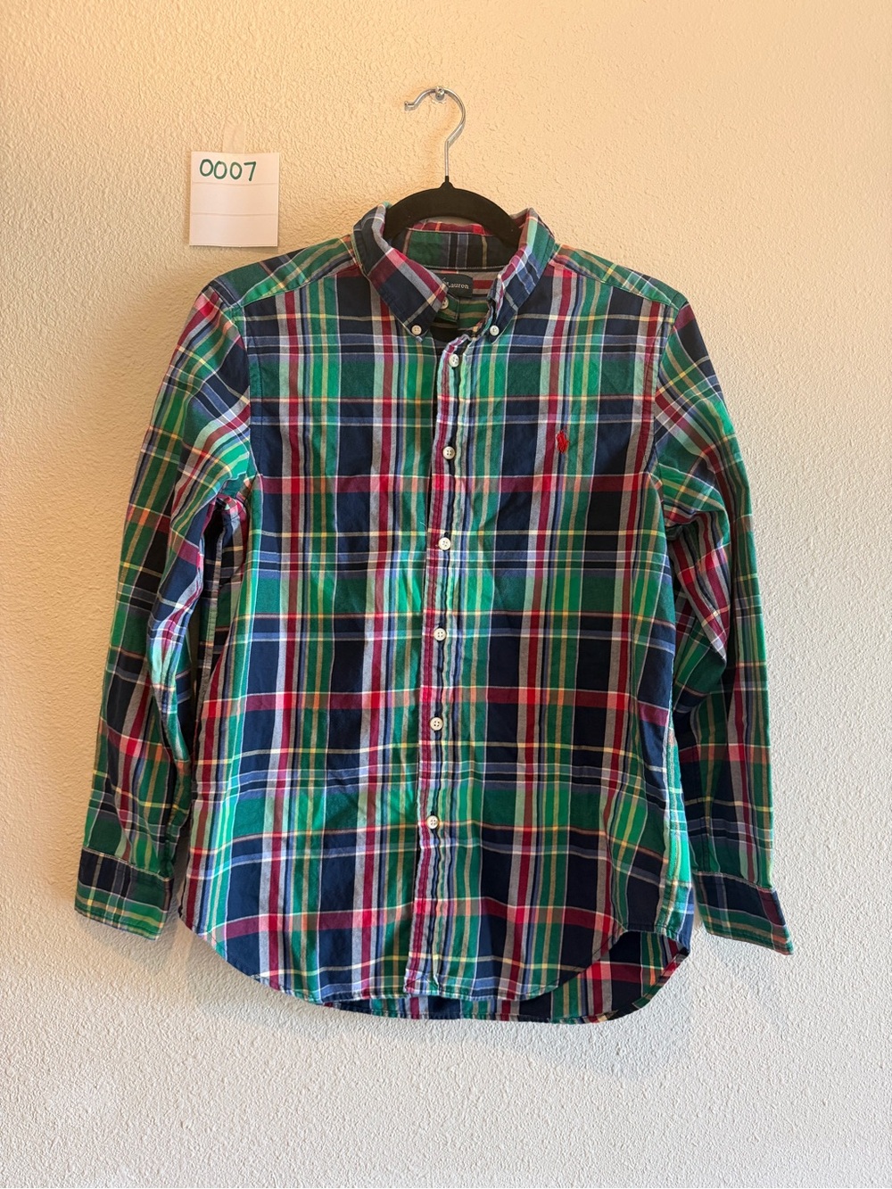 Ralph Lauren boys Green/Navy Plaid Button-Down Shirt